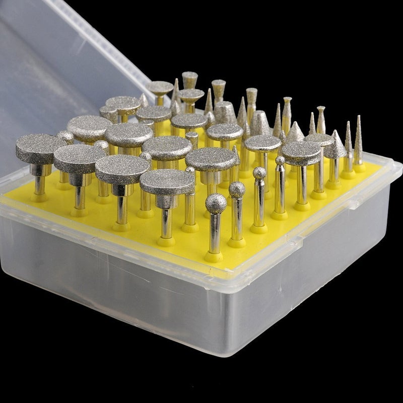 LUO KE Diamond Burr Set- Ceramics Tile Glass Lapidary Stone Carving Sets Diamond Burs for Rotary Tools includes Dremel 50pc - Image 1